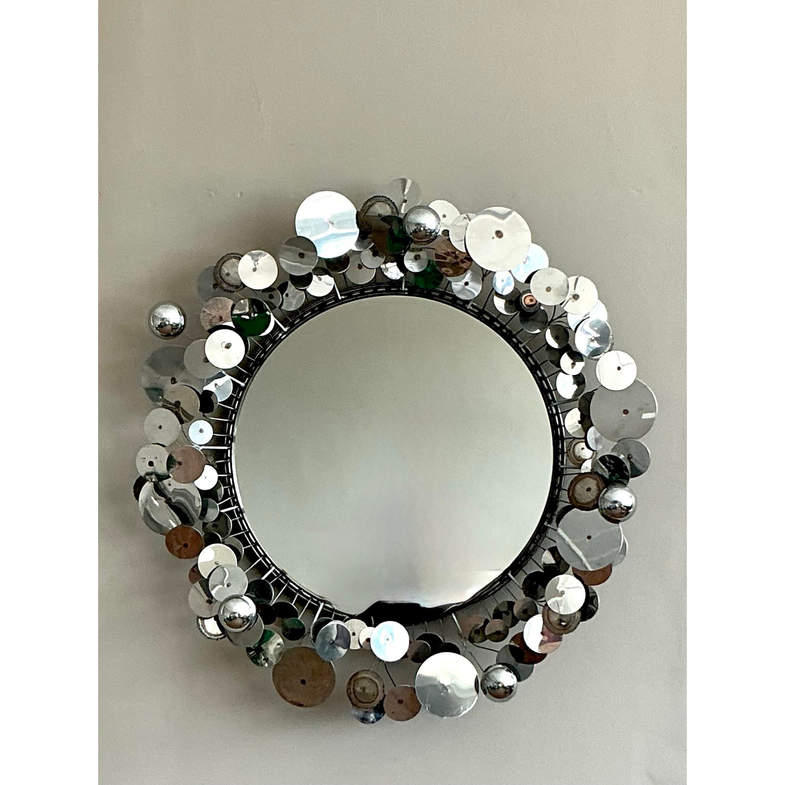 Vintage Boho Signed Curtis Jere Chrome “Raindrops” Mirror - Side view