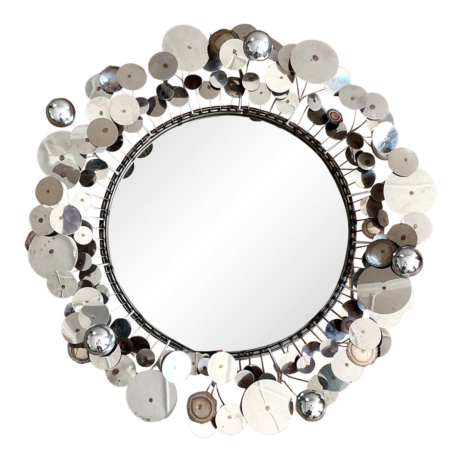 Vintage Boho Signed Curtis Jere Chrome “Raindrops” Mirror
