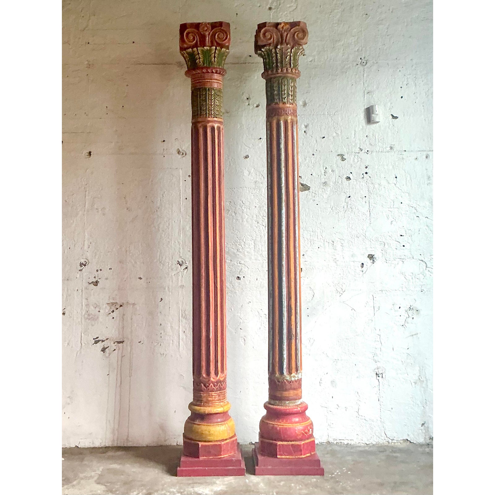 Vintage Boho Carved Corinthian Columns - A Set of 2 - Top view