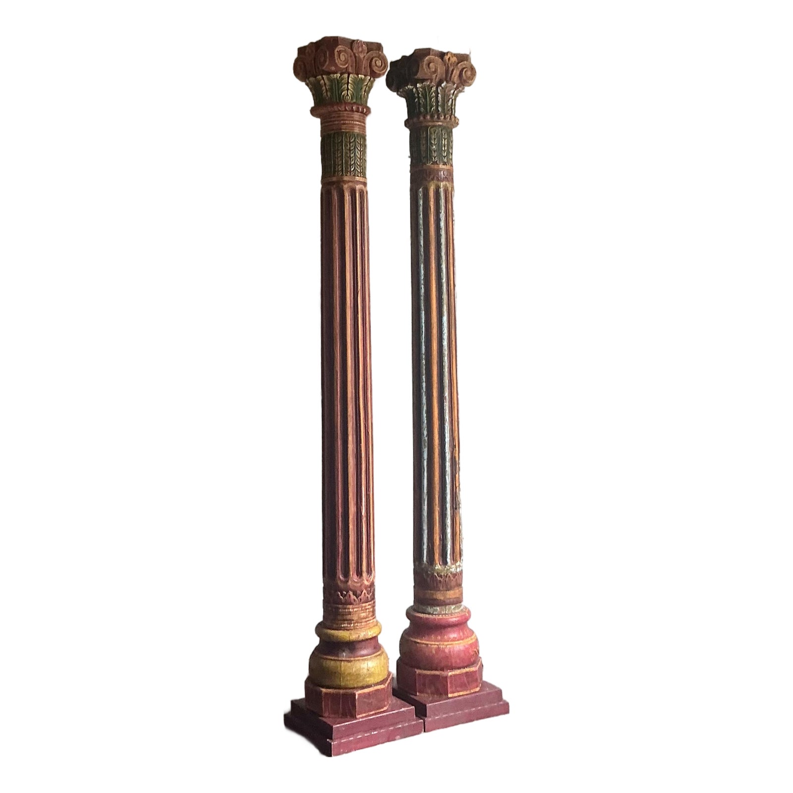 Vintage Boho Carved Corinthian Columns - A Set of 2