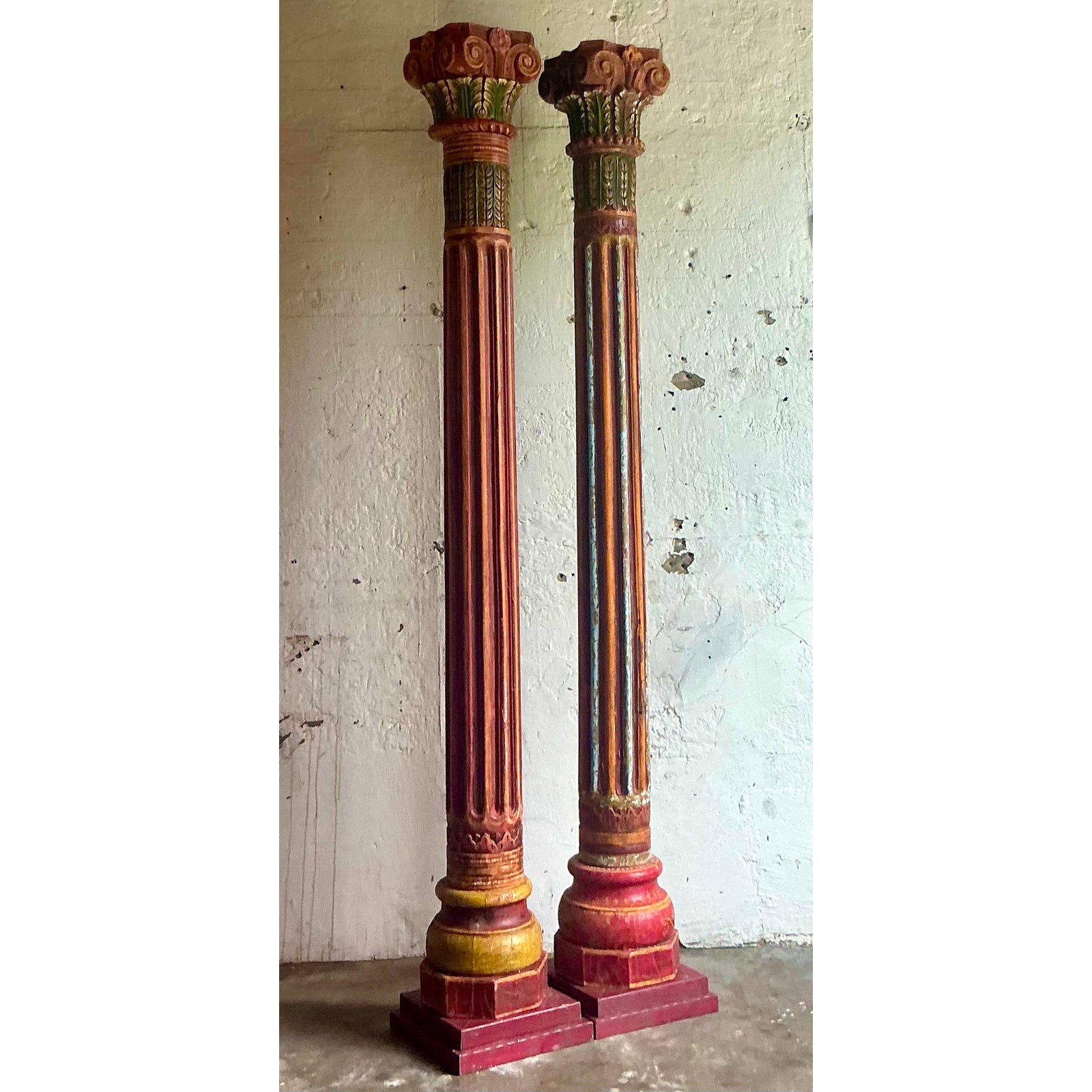 Vintage Boho Carved Corinthian Columns - A Set of 2 - Detail view