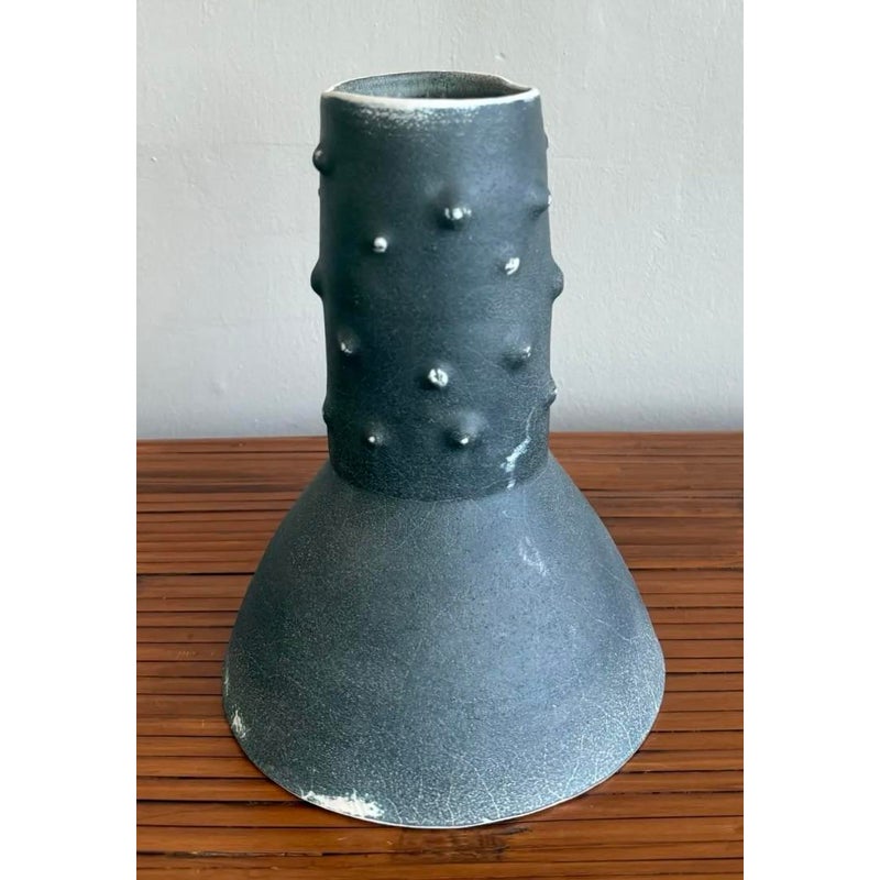 Vintage Boho Brutalist Studio Pottery Vase - Top view