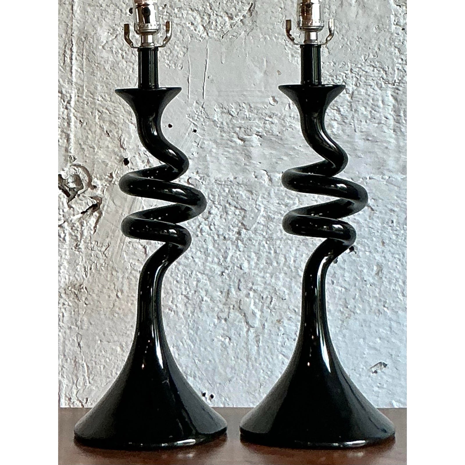 Vintage Boho Twisted Glass Lamps - A Pair - Back view