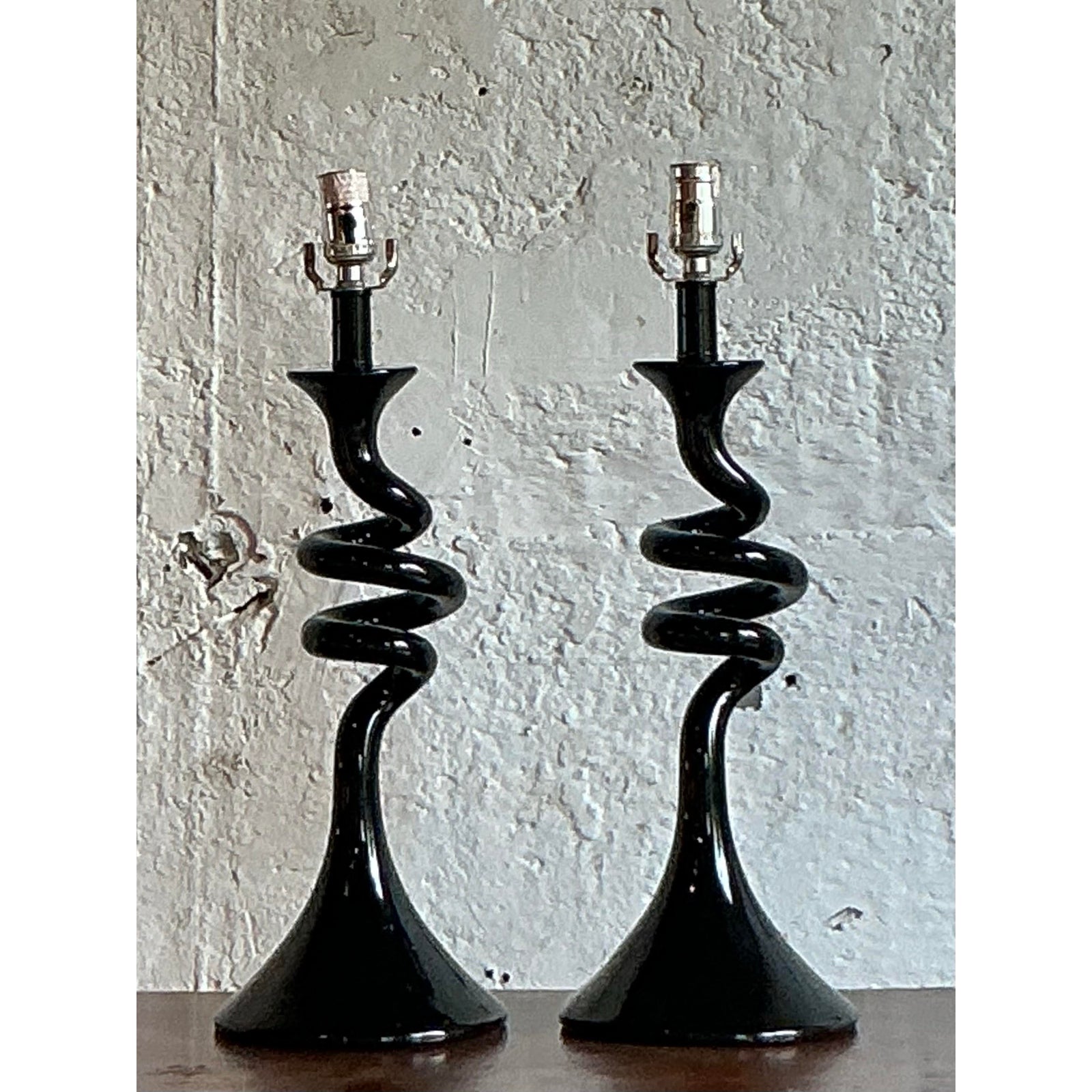 Vintage Boho Twisted Glass Lamps - A Pair - Side view