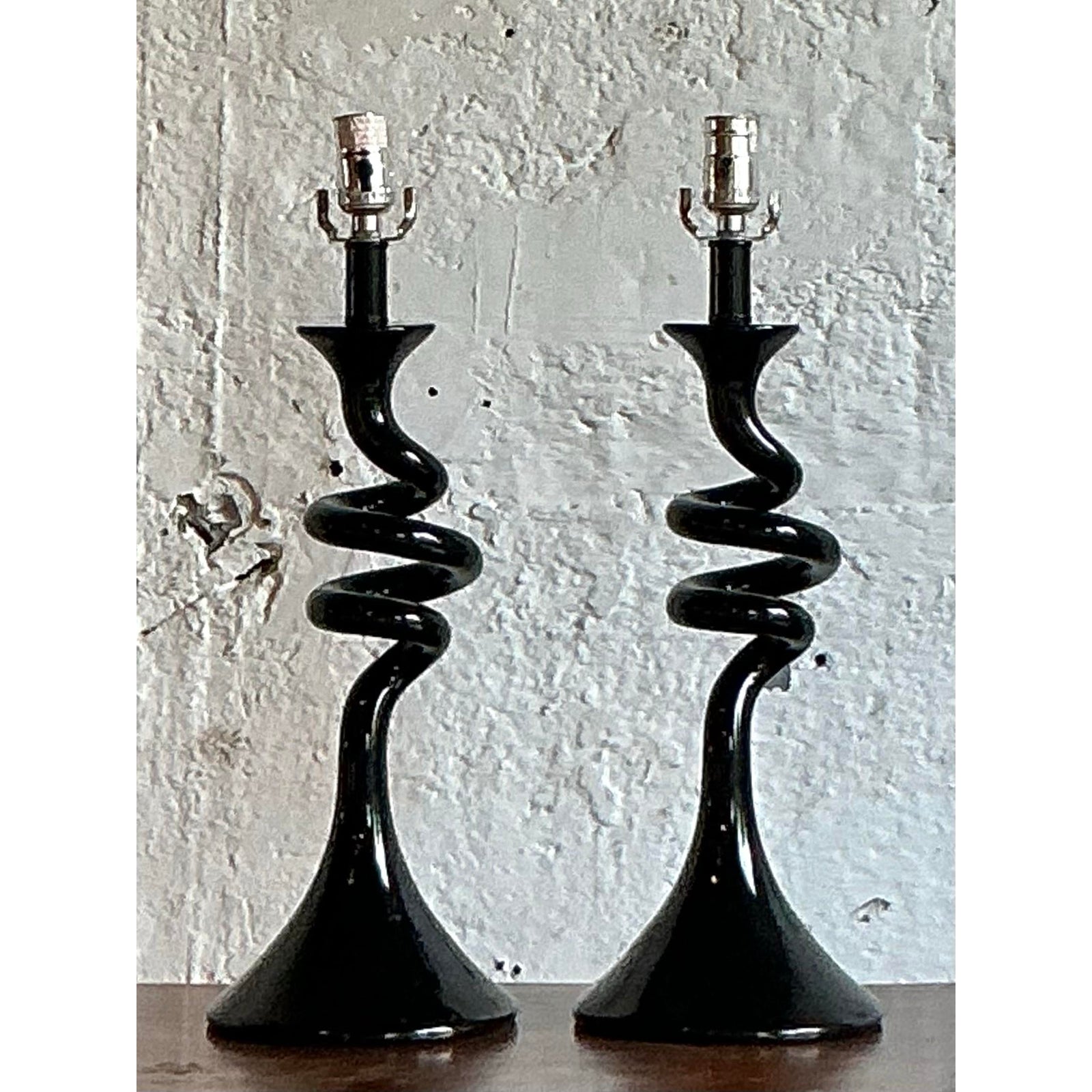 Vintage Boho Twisted Glass Lamps - A Pair - Detail view