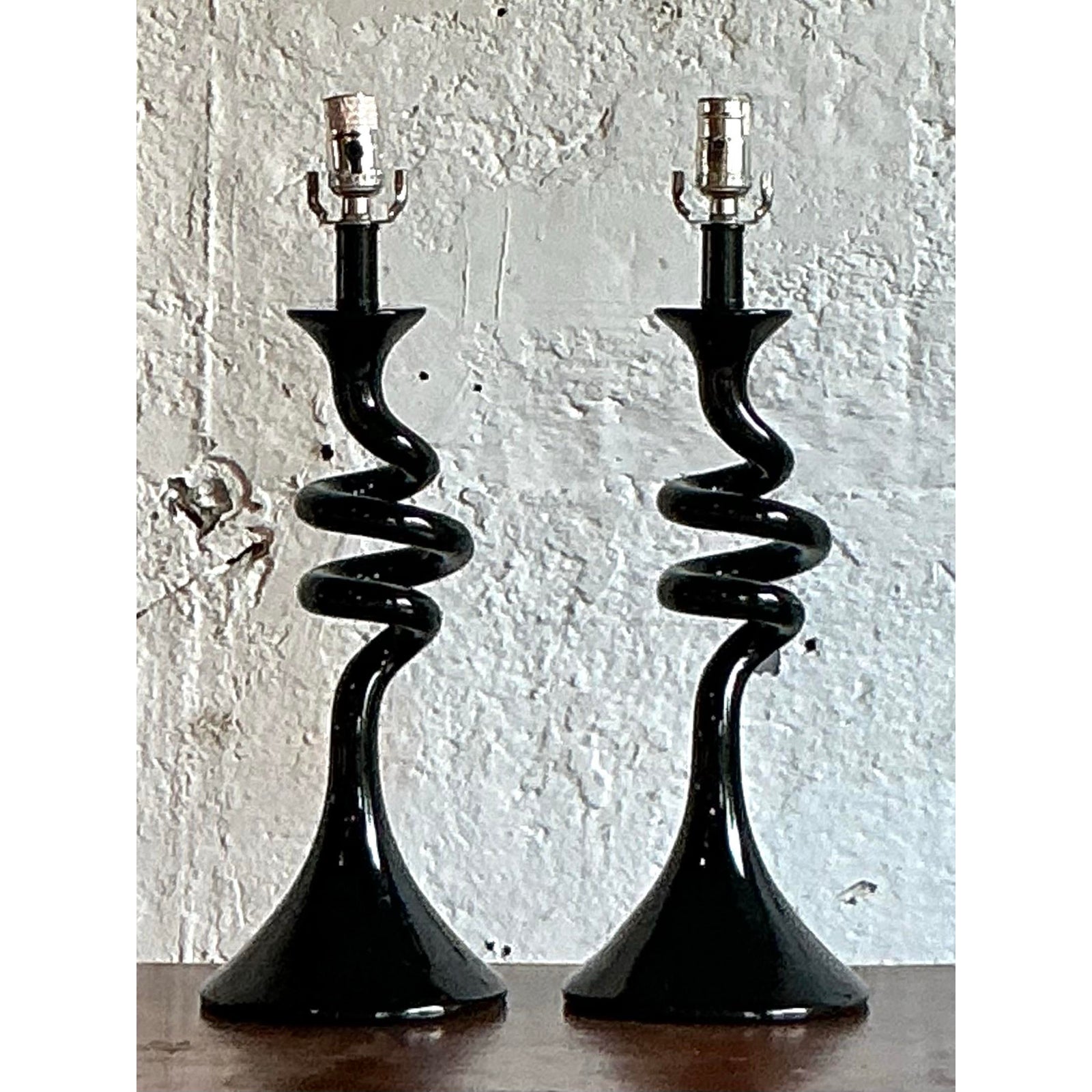 Vintage Boho Twisted Glass Lamps - A Pair - Top view