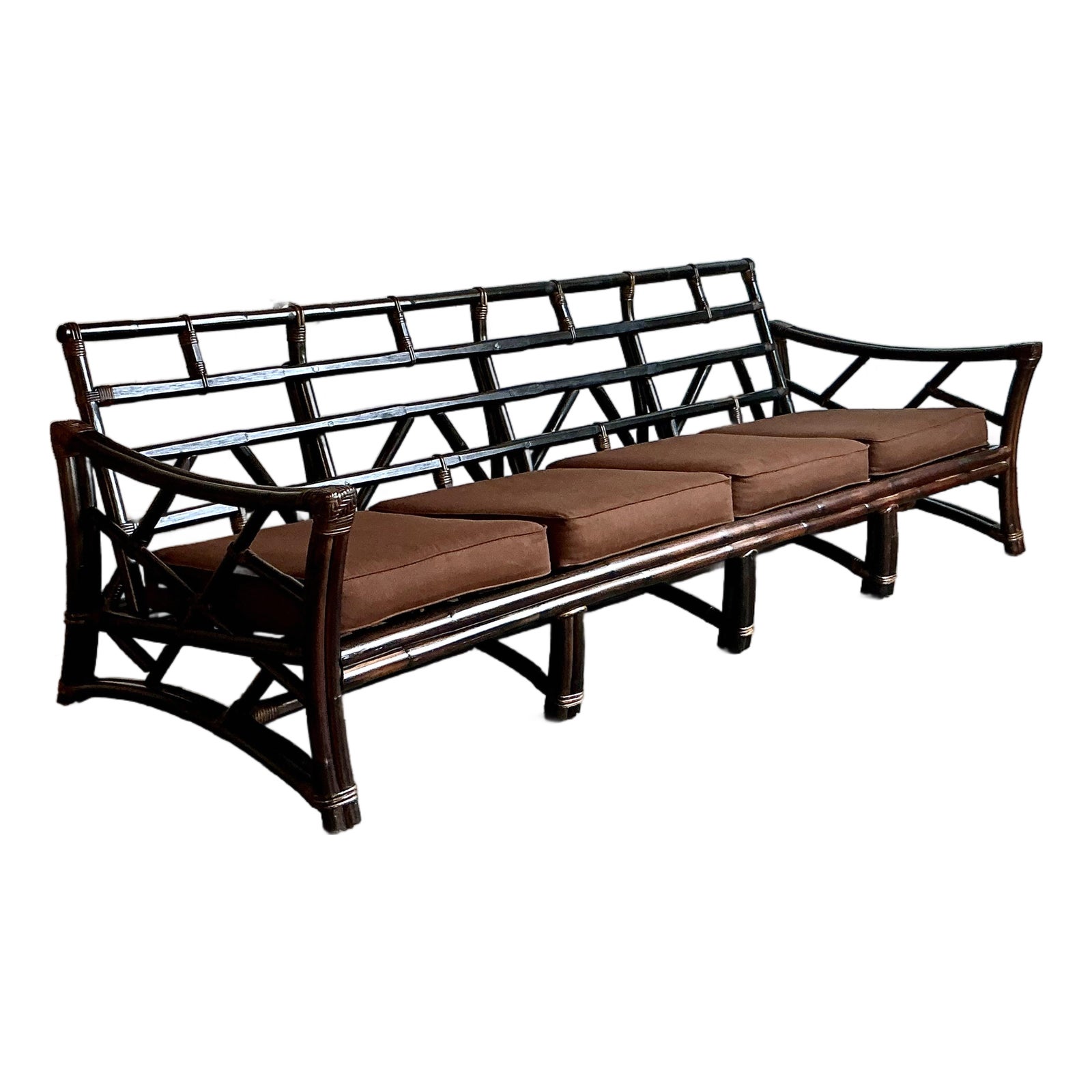 Vintage Boho Slope Arm Rattan Sofa After Ficks Reed