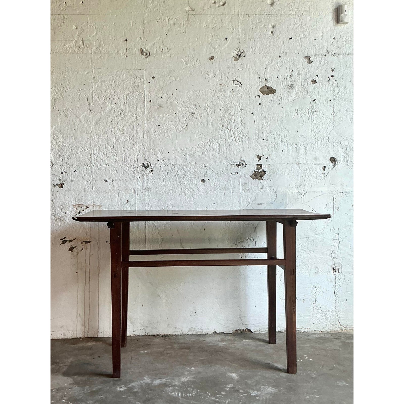 Vintage Boho Distressed Wood Console Table - Side view