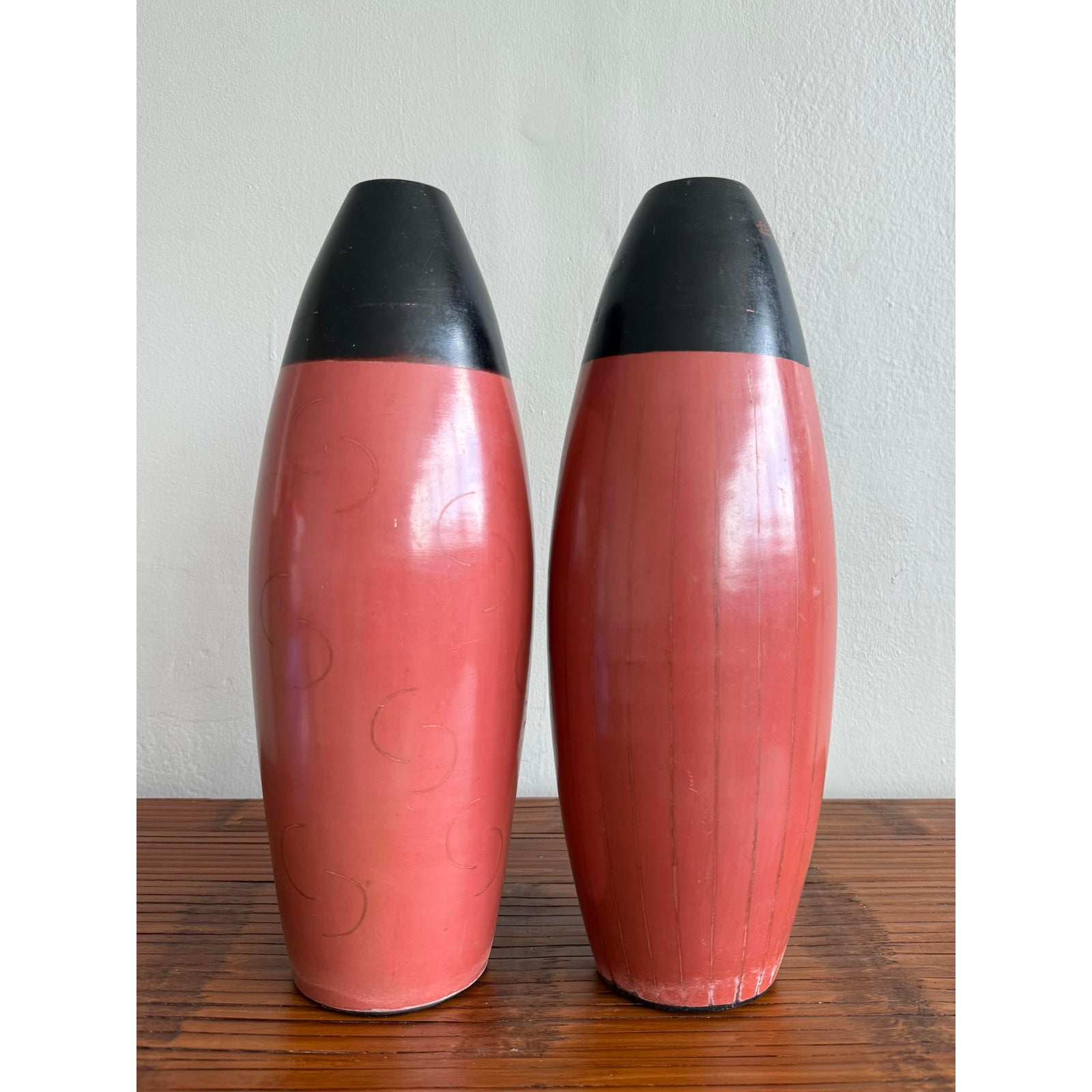 Vintage Boho Glazed Terracotta Vases- Set of 2 - Top view