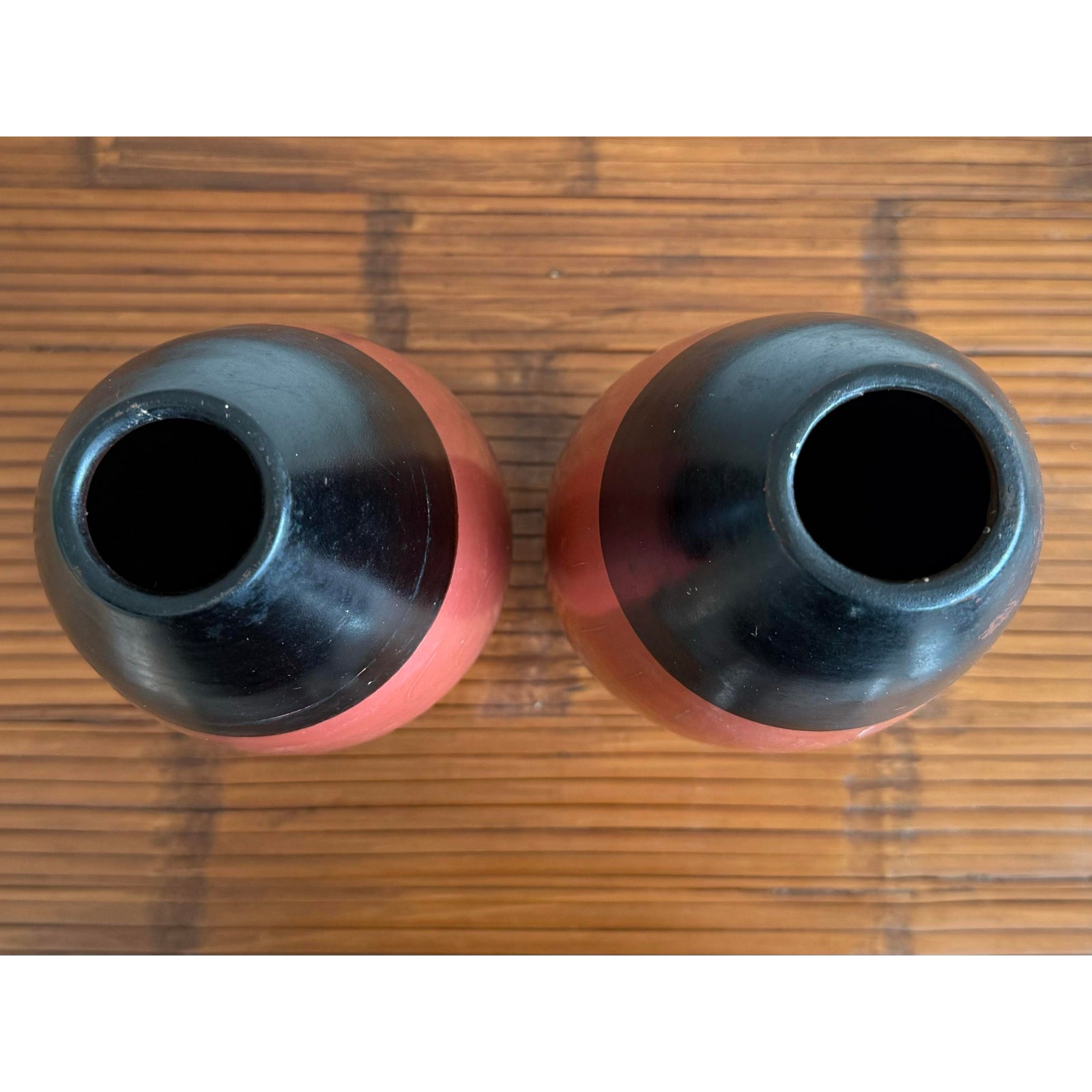 Vintage Boho Glazed Terracotta Vases- Set of 2 - Top view