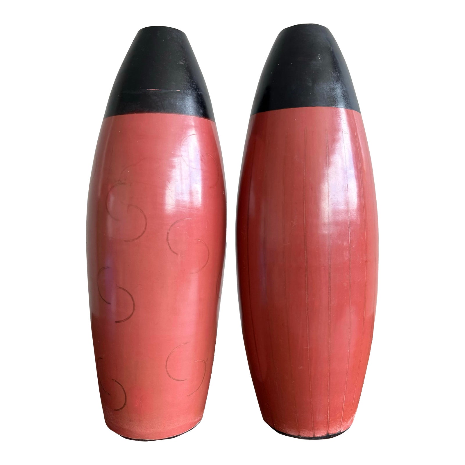 Vintage Boho Glazed Terracotta Vases- Set of 2