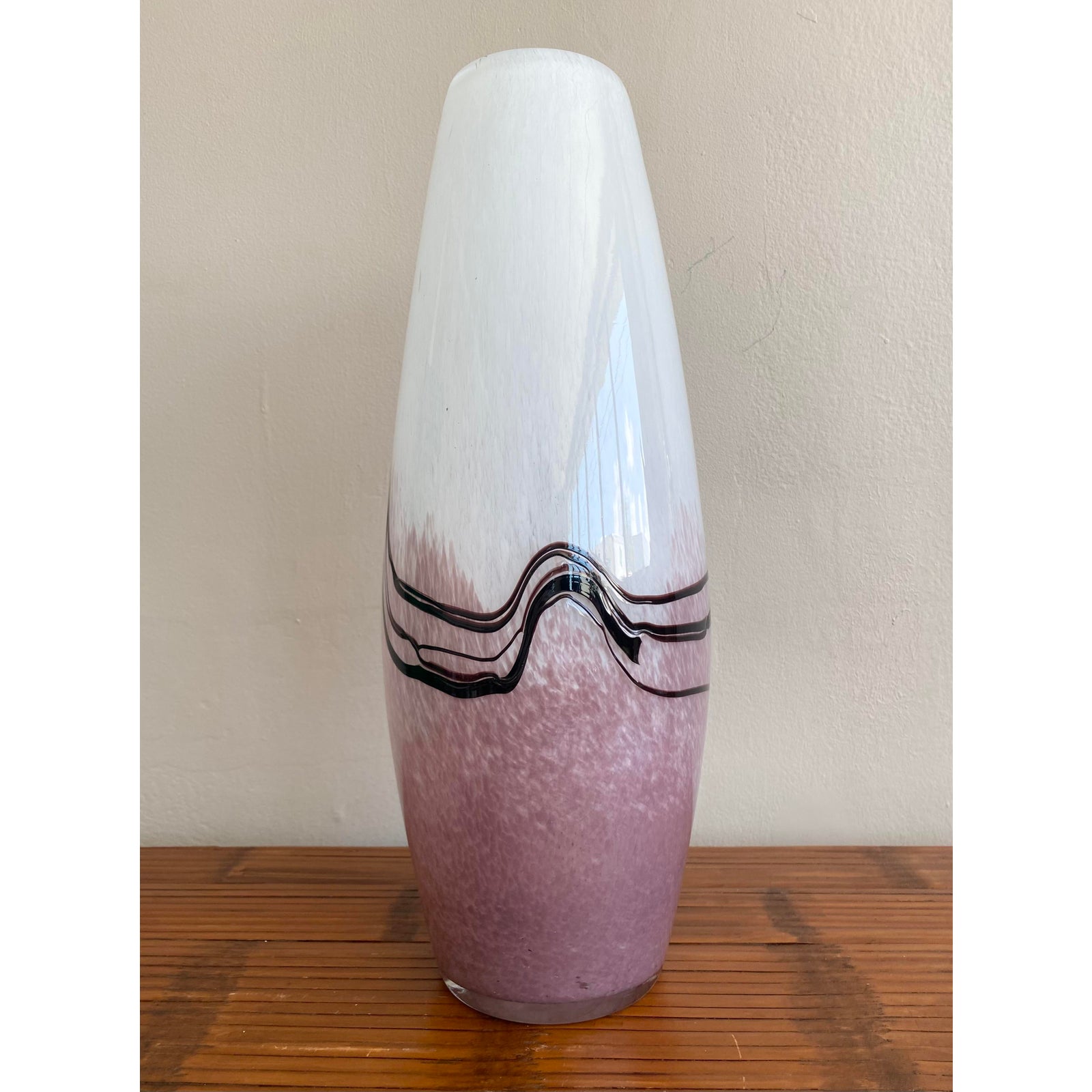 Vintage Boho Hand-Blown Art Glass Vase - Top view