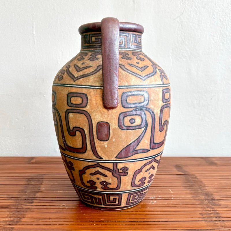 Vintage Boho Geometric Terracotta Jug - Top view