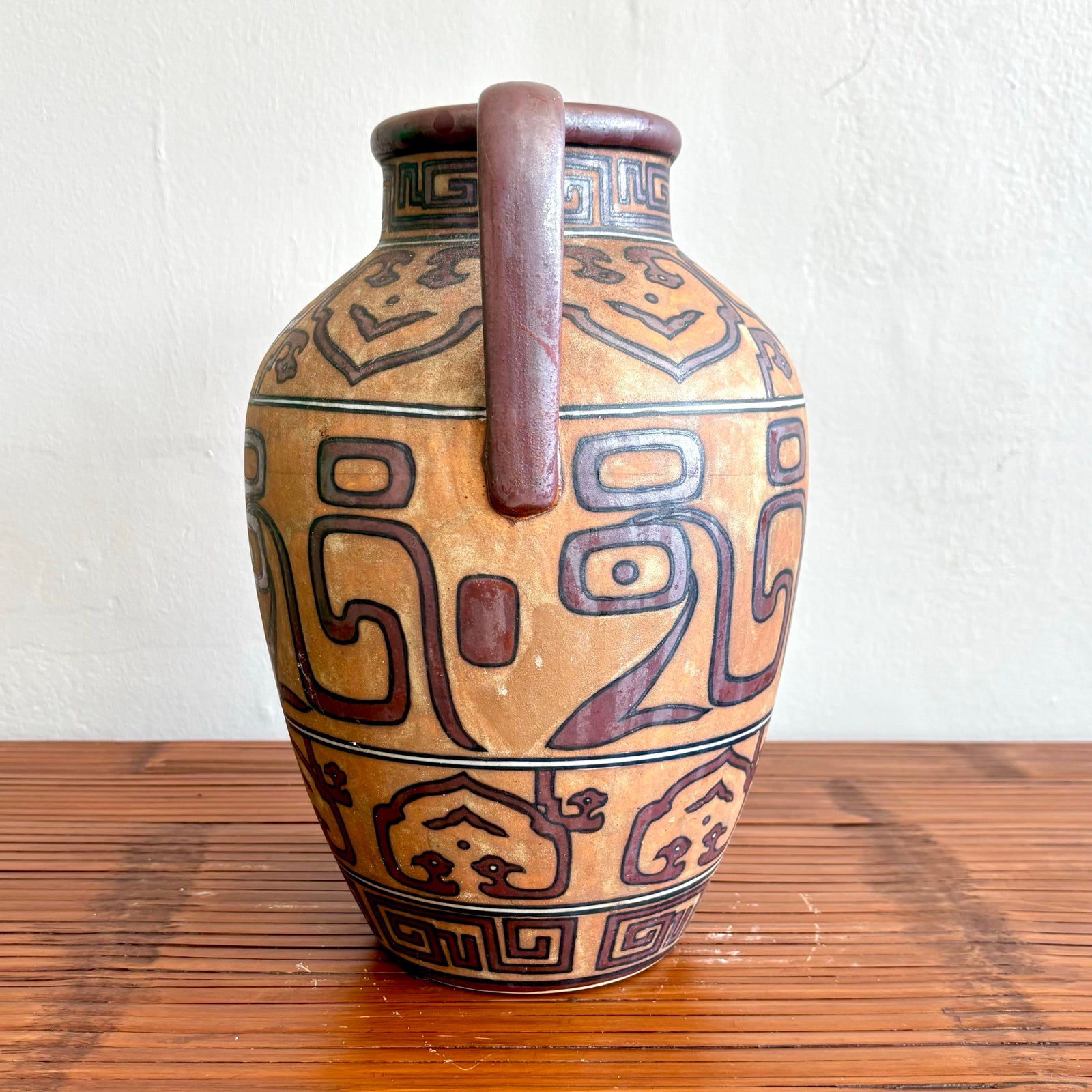 Vintage Boho Geometric Terracotta Jug - Back view