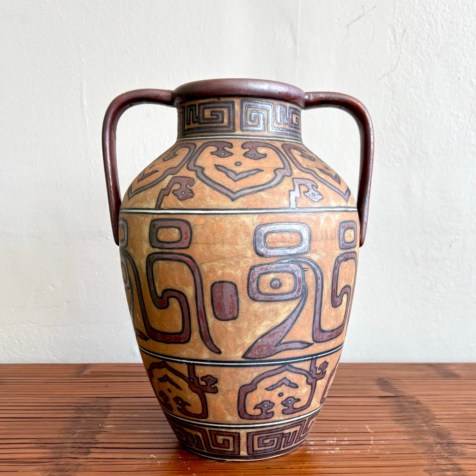 Vintage Boho Geometric Terracotta Jug - Detail view