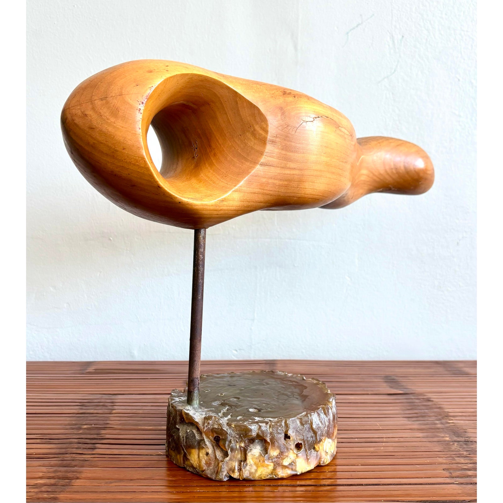 Vintage Boho Carved Wood Sculpture - Back view
