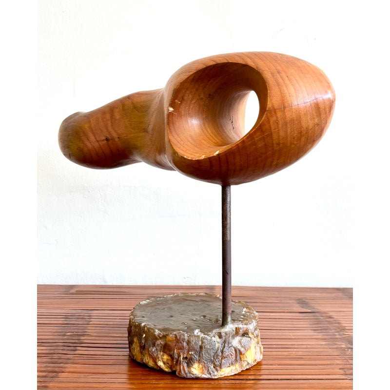 Vintage Boho Carved Wood Sculpture - Top view