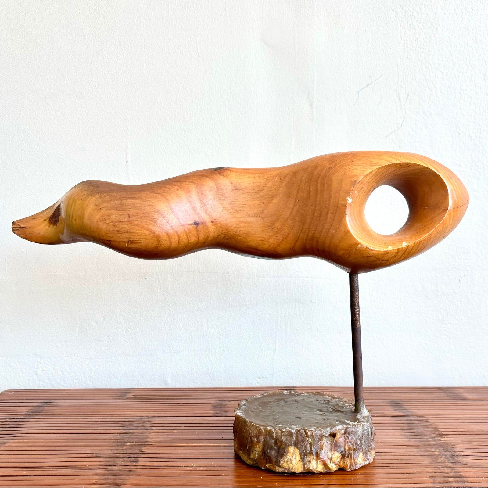 Vintage Boho Carved Wood Sculpture - Side view