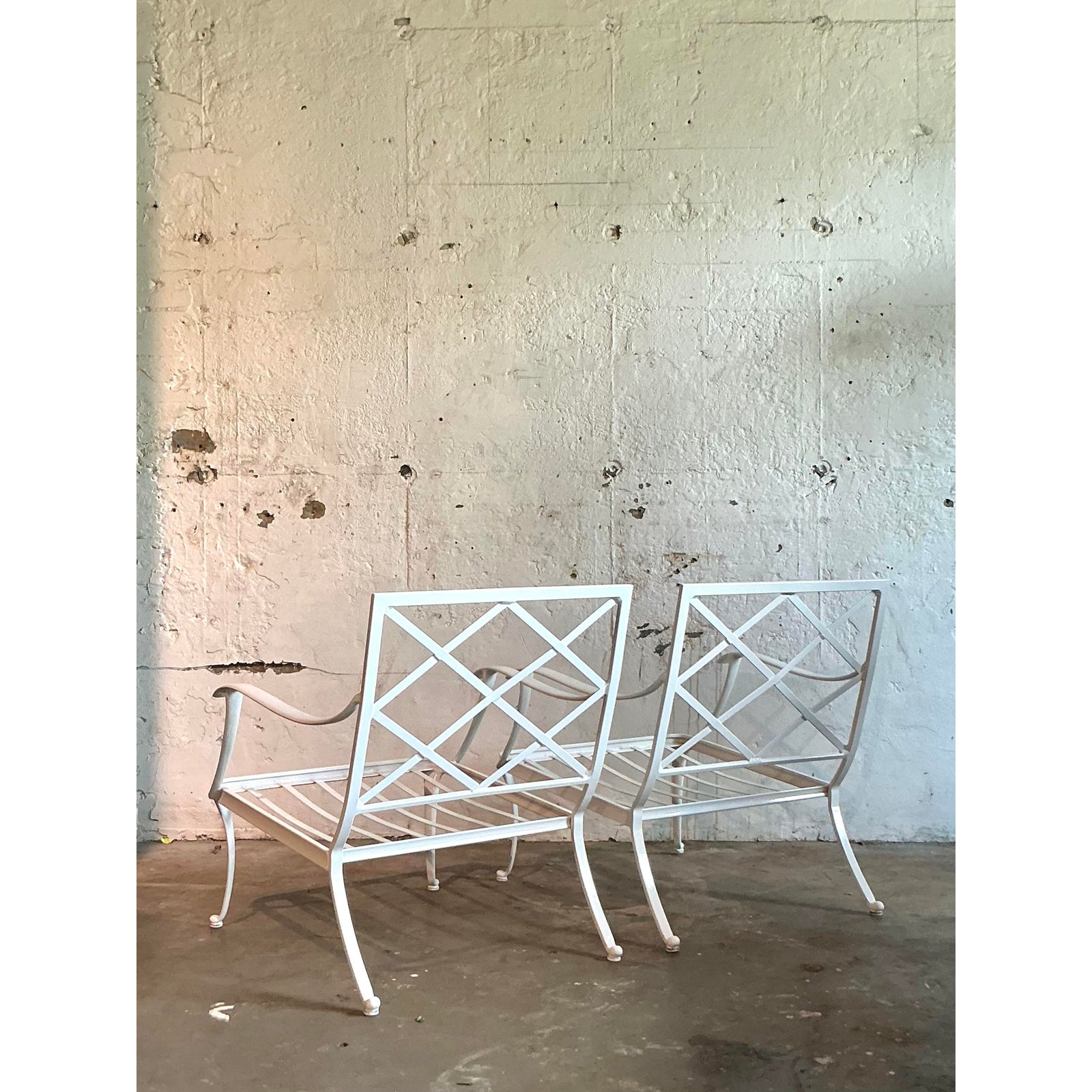 Vintage Boho Trellis Lounge Chairs After Brown Jordan - A Pair - Top view