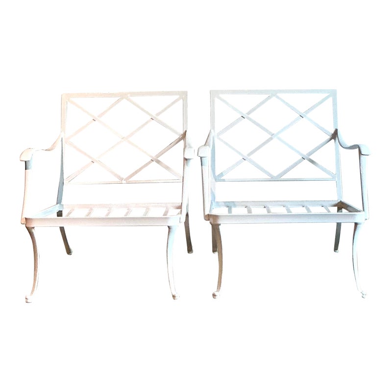 Vintage Boho Trellis Lounge Chairs After Brown Jordan - A Pair