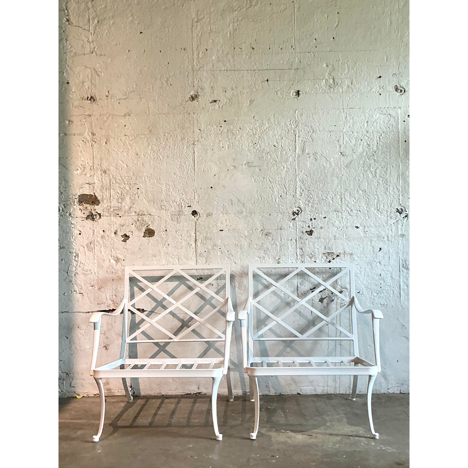 Vintage Boho Trellis Lounge Chairs After Brown Jordan - A Pair - Side view