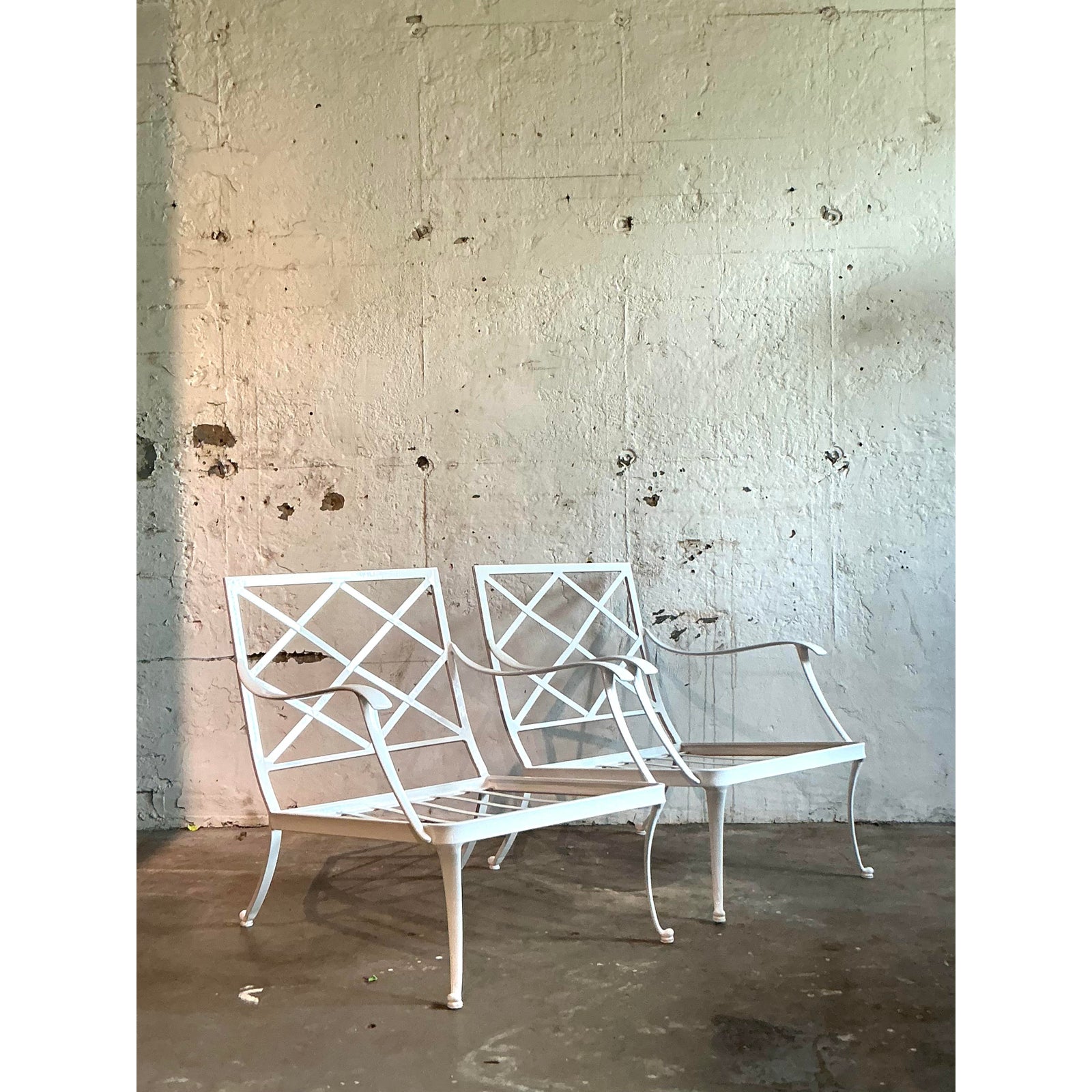 Vintage Boho Trellis Lounge Chairs After Brown Jordan - A Pair - Detail view