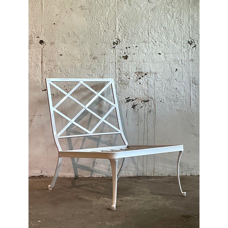 Vintage Boho Trellis Lounge Slipper Chair After Brown Jordan - Side view