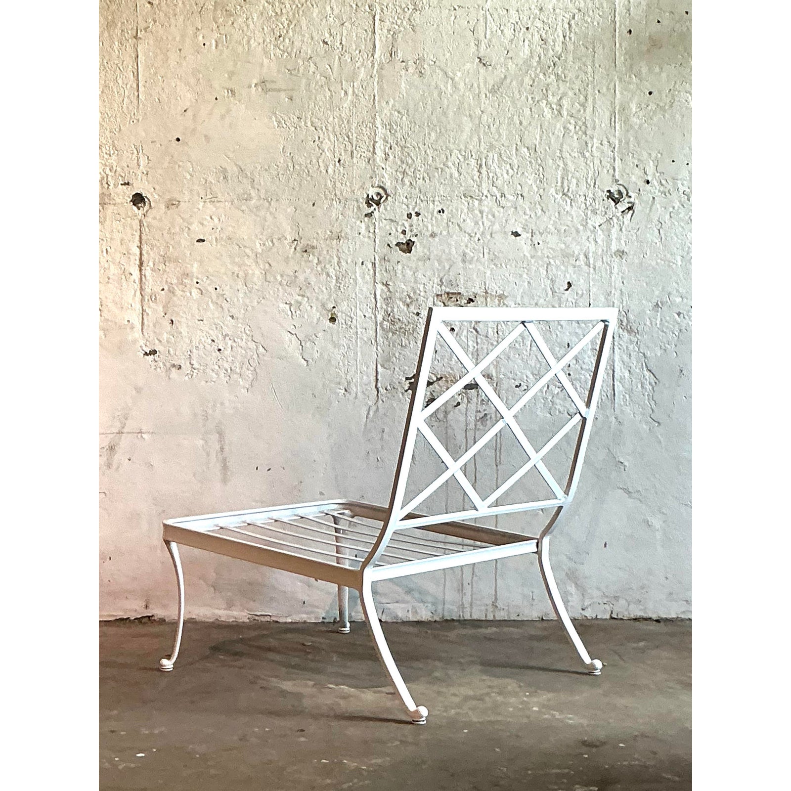 Vintage Boho Trellis Lounge Slipper Chair After Brown Jordan - Back view