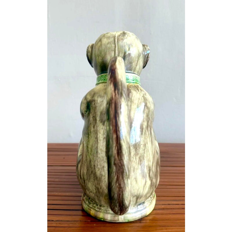 Late 20th Century Boho Ceramic Majolica-Style Monkey & Cobra Pitcher - Top view