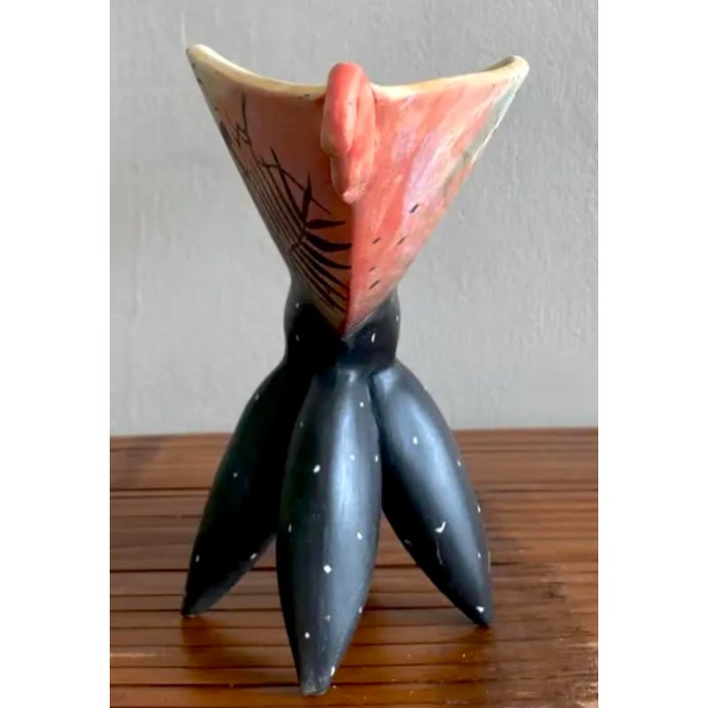 Late 20th Century Boho Hand-Painted Abstract Pedestal Bowl - Top view