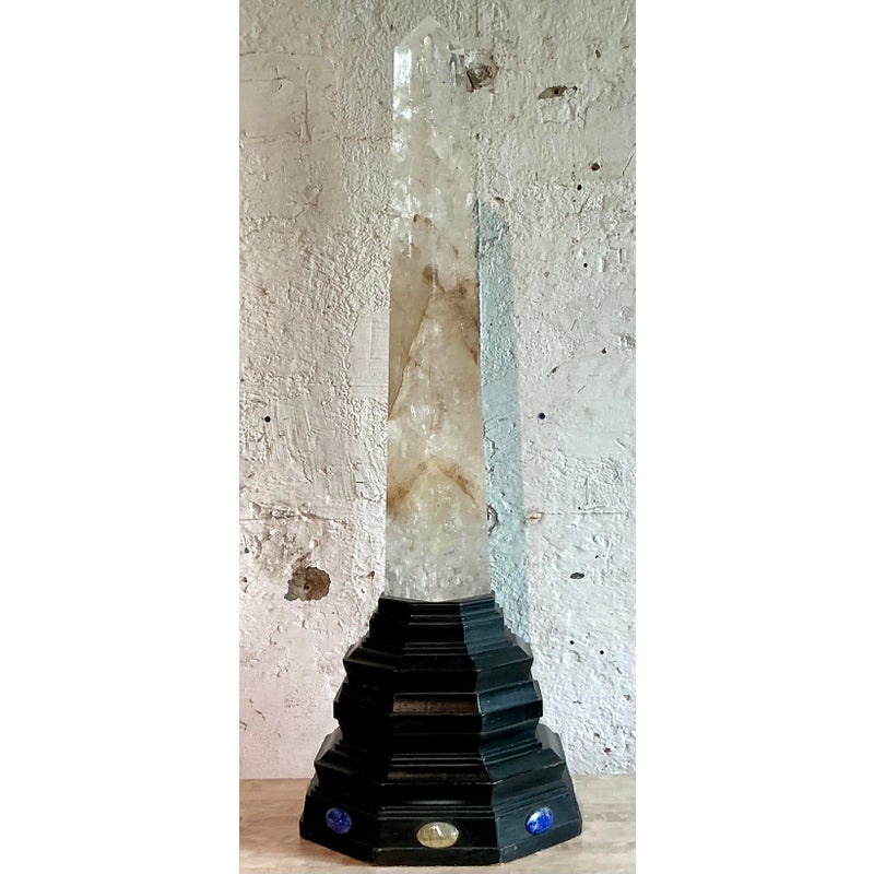 Vintage Boho Rock Crystal Obelisk on Jeweled Pedestal - Detail view