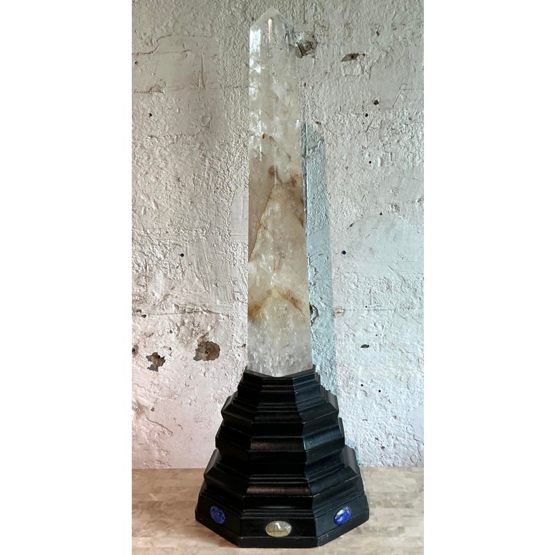 Vintage Boho Rock Crystal Obelisk on Jeweled Pedestal - Side view