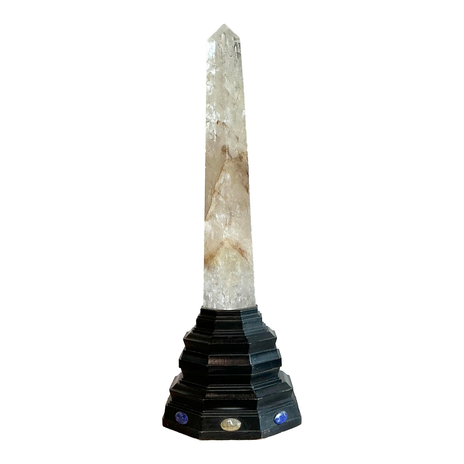 Vintage Boho Rock Crystal Obelisk on Jeweled Pedestal