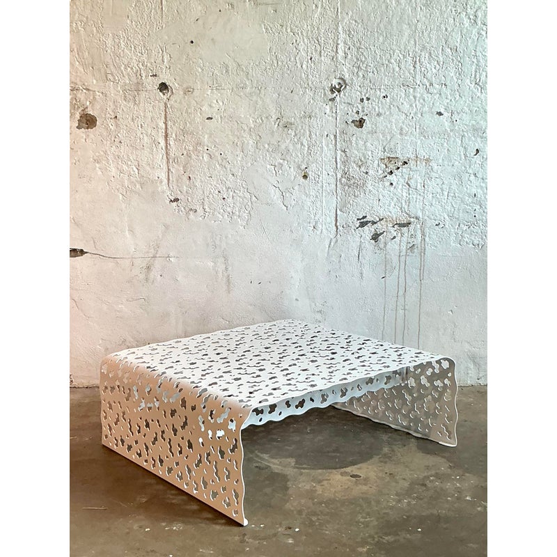 Vintage Boho Punch Cut “Topiary” Coffee Table After Richard Schultz - Detail view