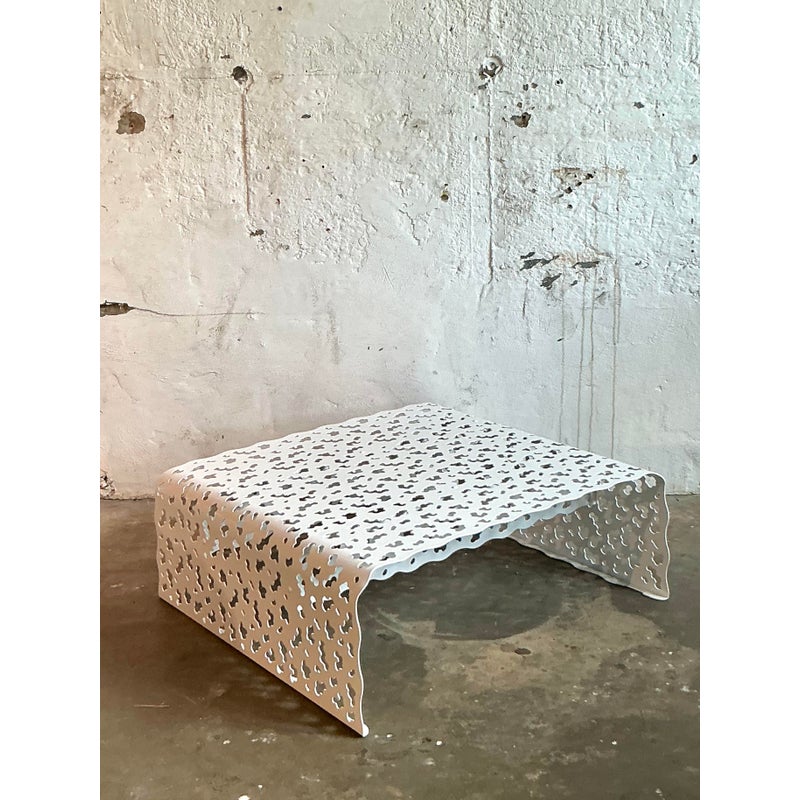 Vintage Boho Punch Cut “Topiary” Coffee Table After Richard Schultz - Side view