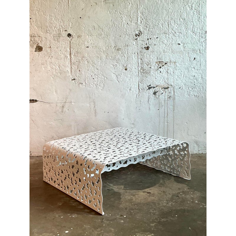 Vintage Boho Punch Cut “Topiary” Coffee Table After Richard Schultz - Back view