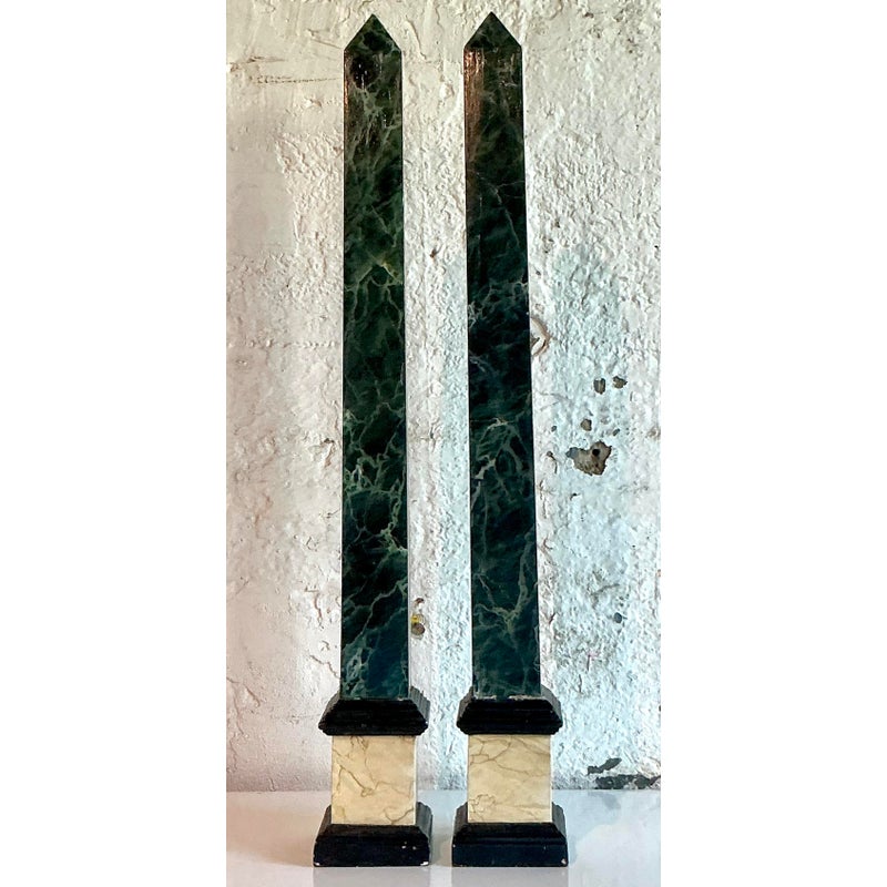 Vintage Italian Hand Painted Wood Obelisks - A Pair - Side view