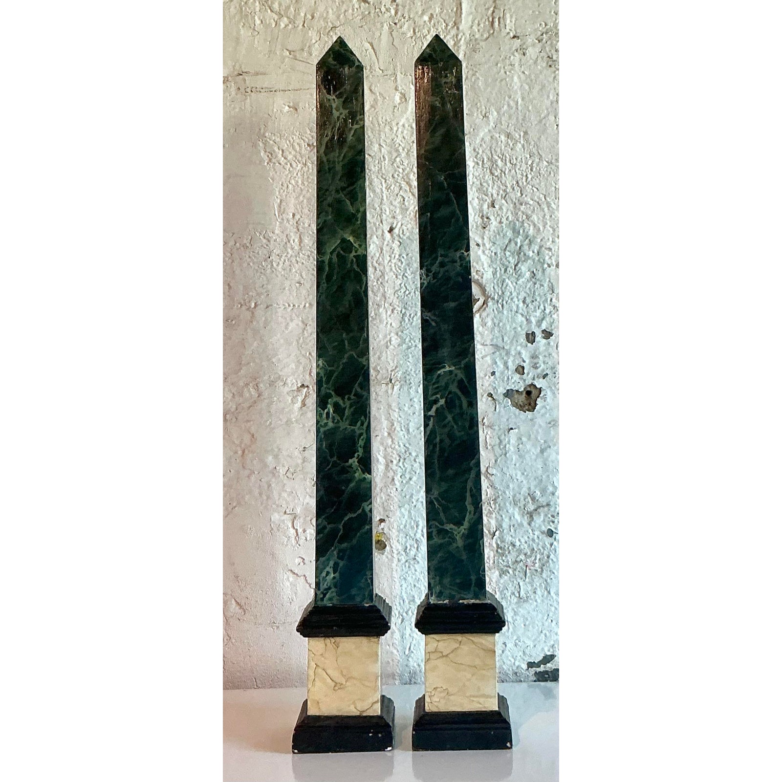 Vintage Italian Hand Painted Wood Obelisks - A Pair - Back view