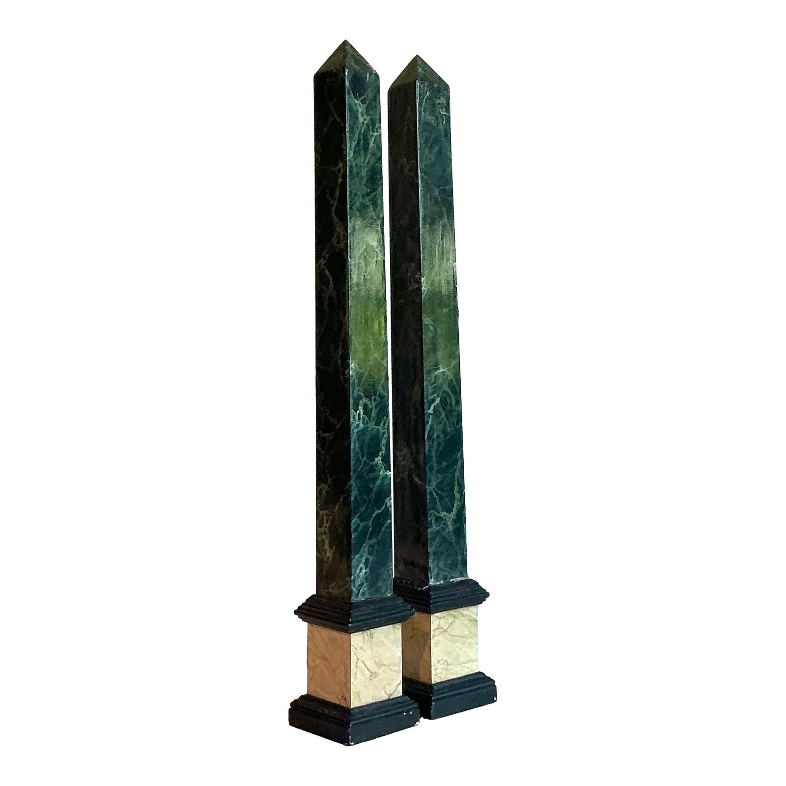 Vintage Italian Hand Painted Wood Obelisks - A Pair
