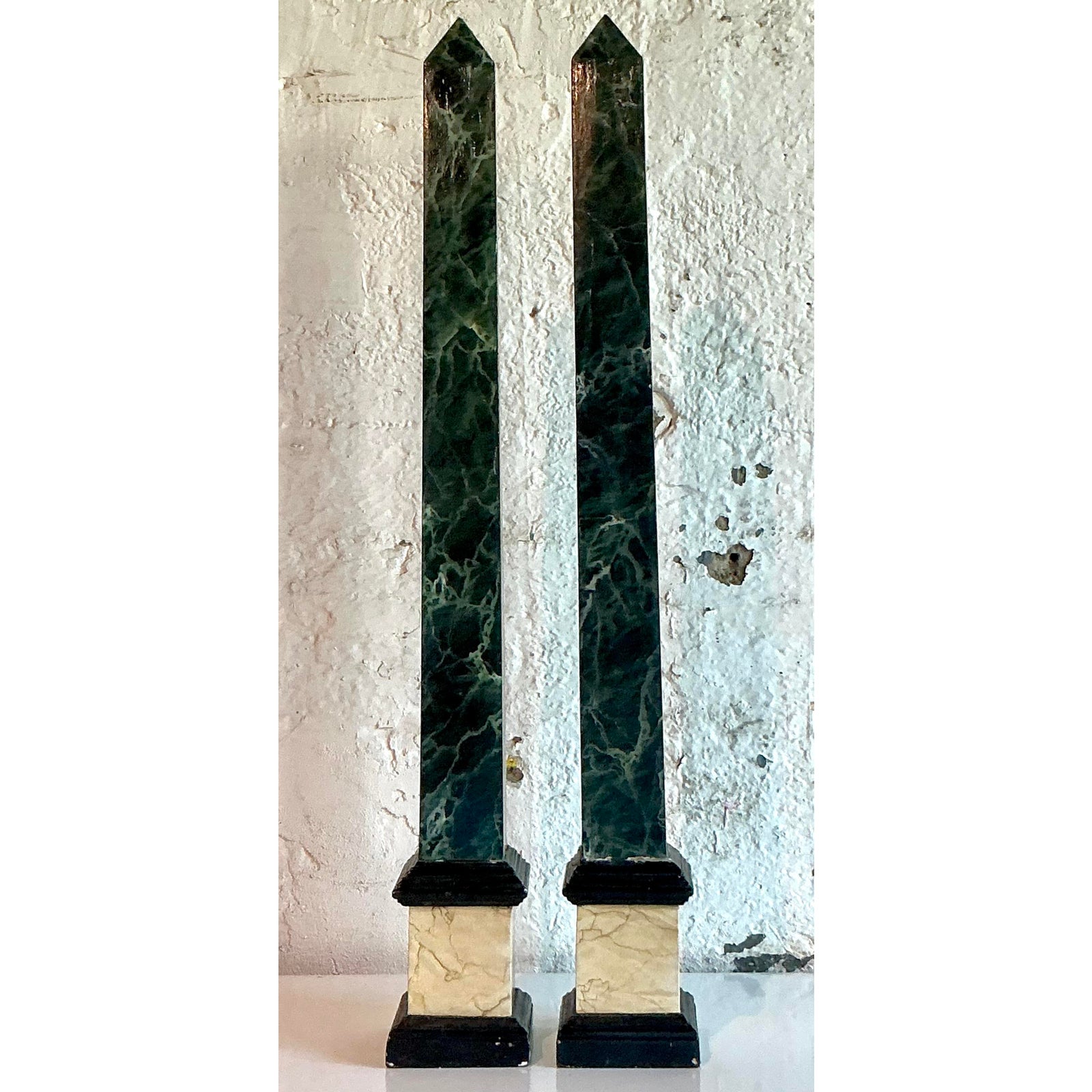 Vintage Italian Hand Painted Wood Obelisks - A Pair - Detail view