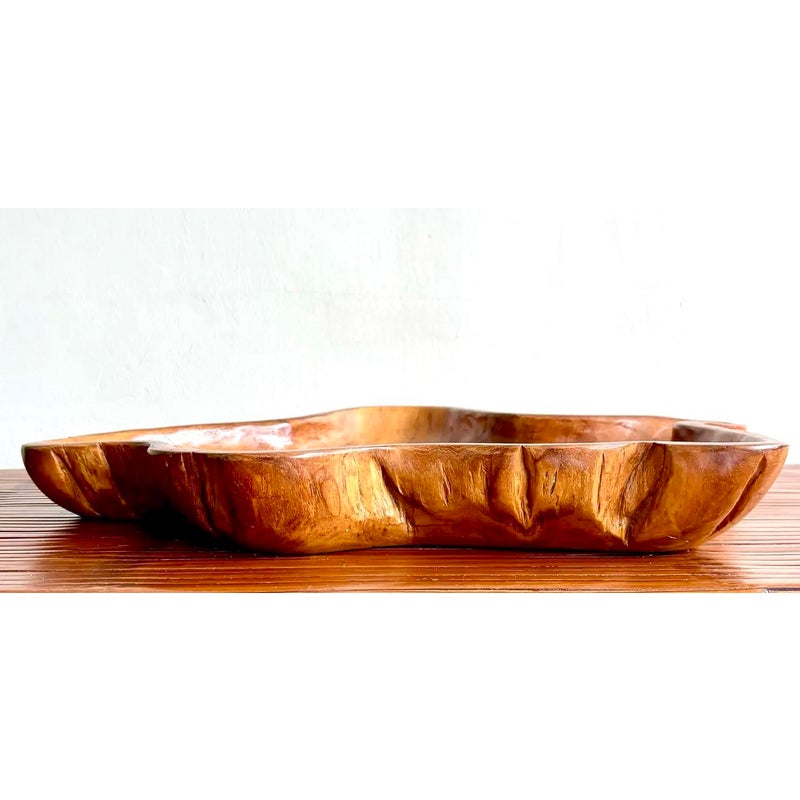 Vintage Boho Carved Wood Tray - Back view