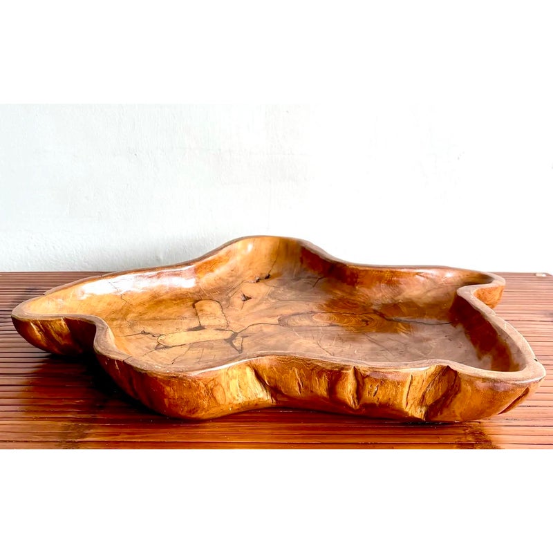 Vintage Boho Carved Wood Tray - Top view