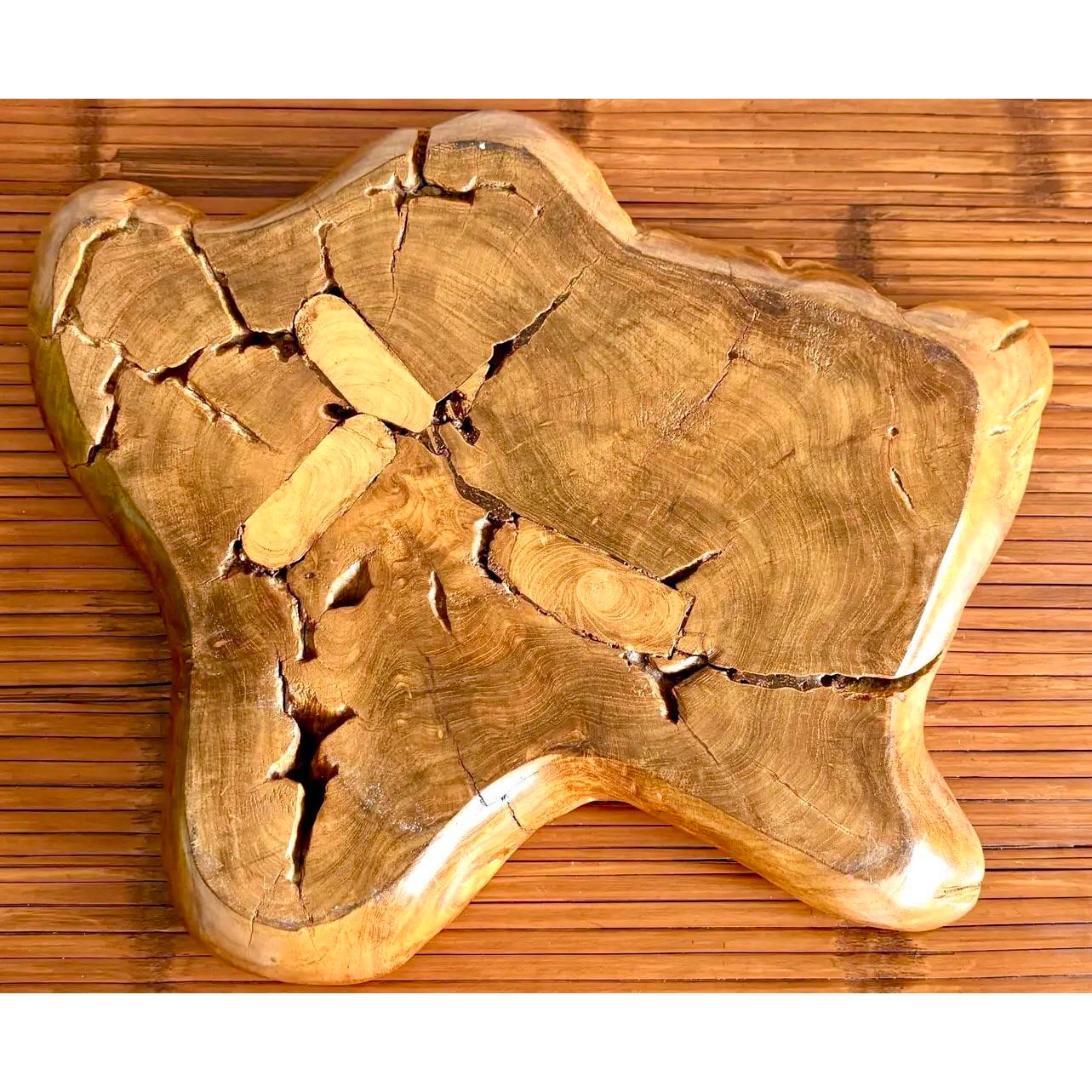 Vintage Boho Carved Wood Tray - Side view