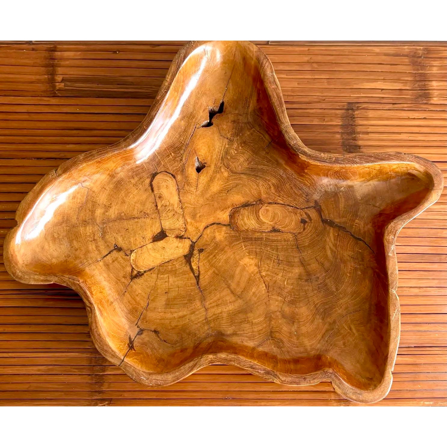 Vintage Boho Carved Wood Tray - Detail view