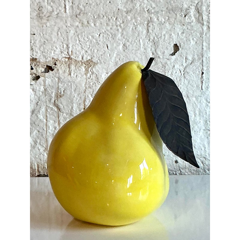 Vintage Boho Glazed Ceramic Monumental Pear - Detail view