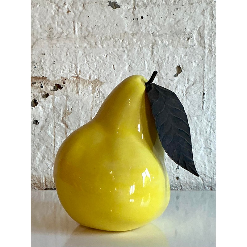 Vintage Boho Glazed Ceramic Monumental Pear - Side view