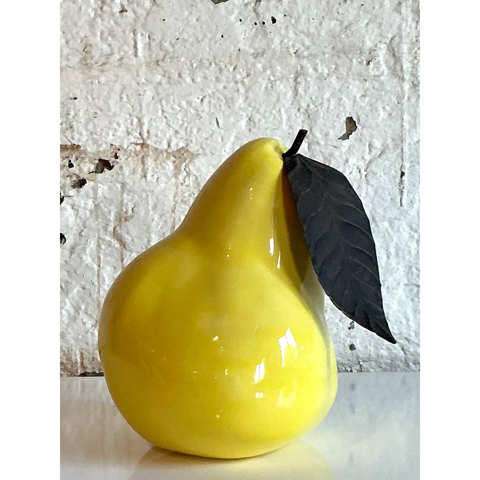 Vintage Boho Glazed Ceramic Monumental Pear - Top view
