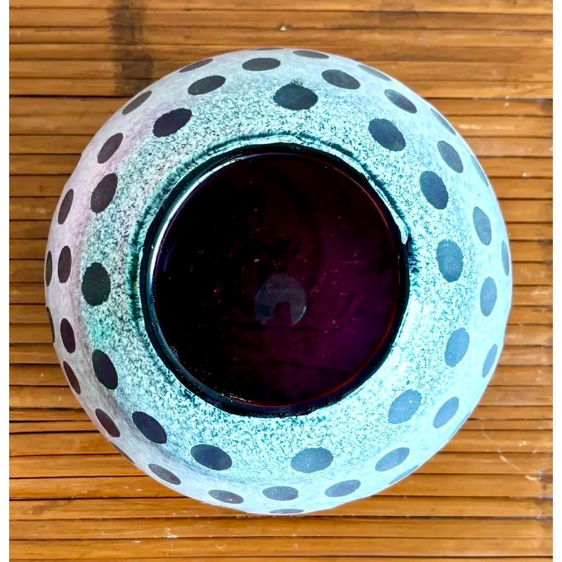 Late 20th Century Boho Art Glass Vase With Frosted Dot & Stripe Design - Back view