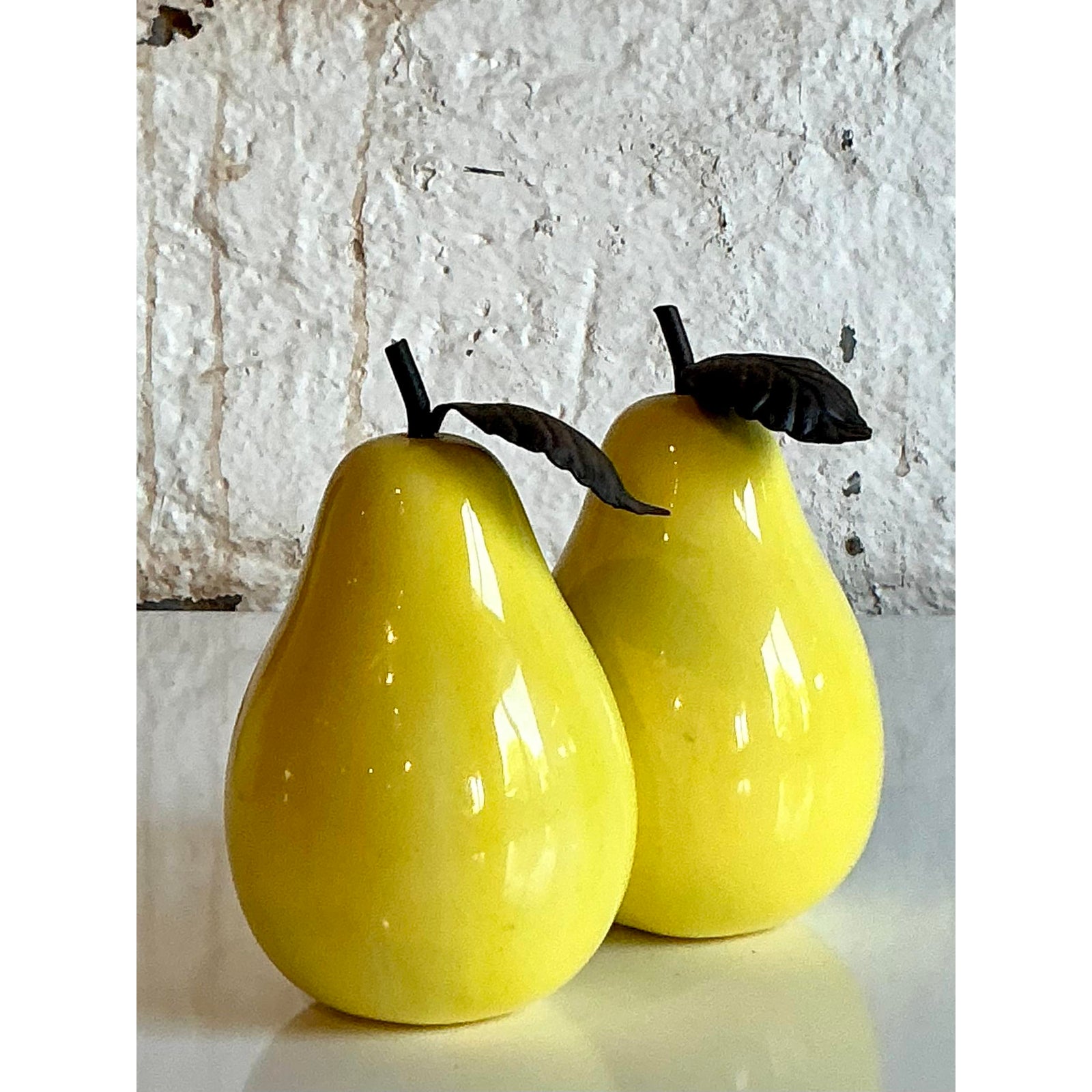 Vintage Boho Glazed Ceramic Pears - Set of 2 - Side view