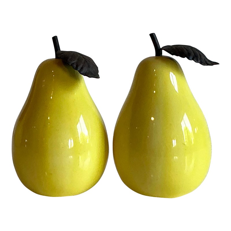 Vintage Boho Glazed Ceramic Pears - Set of 2